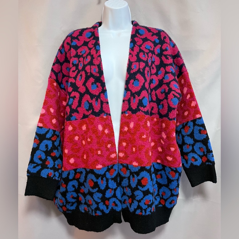 Farm Rio Women’s Mixed Leopard Cardigan Sweater Mixed Leopard Small Multicolor - Picture 3 of 15